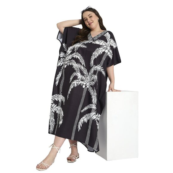 Gypsie Blu Black Polyester Caftan Dress Plus Size Kimono Maxi Dresses for Women - Picture 8 of 8